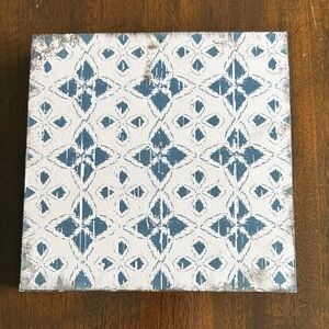 8.5” by 8.5” wooden Blue and White Geometric Wall Art